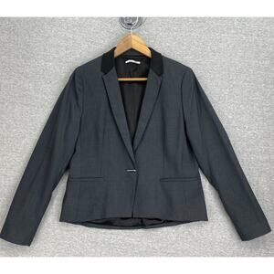 T Tahari Blazer Jacket Womens 8 Black Wool Lined Career Long Sleeve Collared